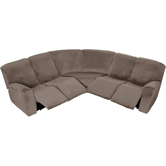 ele ELEOPTION 5 Seater Sectional Recliner Cover, 7-Pieces Recliner Sofa Covers, Corner Reclining Sofa L-Shaped Sectional Couch Slipcovers Furniture Protector Thick Soft Washable(Light Brown)