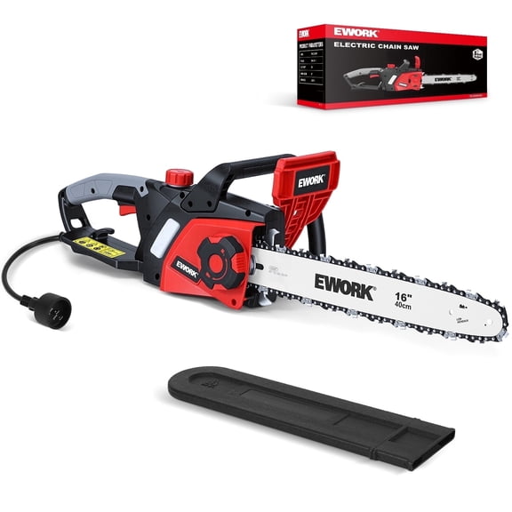 Electric Chainsaw Corded 16 Inch 15 Amp, Corded Electric Chain Saw with Tool-Free Chain Tension, Auto Oiling and Low Kickback