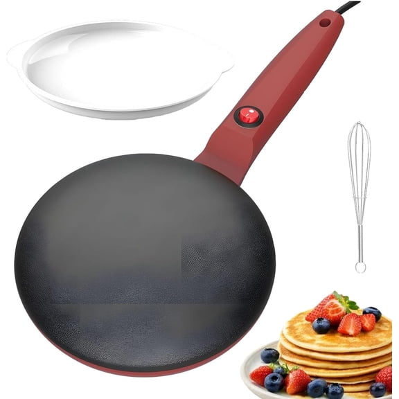 electric crepe maker 8 inch, Nonstick Pancake Maker Portable Griddle Automatic Temperature Control, DIY Breakfast Appliance, Pancakes Tortillas Perfect for Home Kitchen (Red)