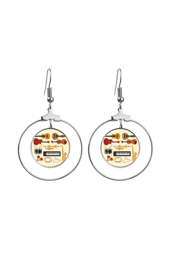 electric piano tromb guitar music earrings dangle hoop jewelry drop circle