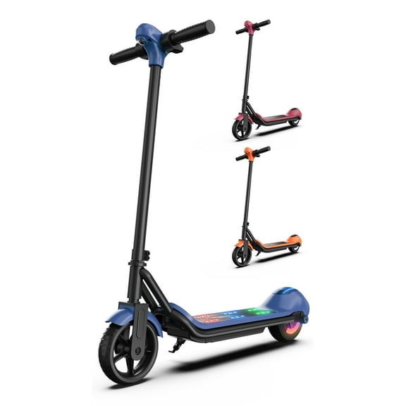 Electric Scooter for Kids Aged 6-12, Colorful Lights, Bluetooth Music, Max 5 Miles & 9 Mph by 110W Motor, E-Scooter with Push-Button Throttle and Electric Brake, LED Wheels