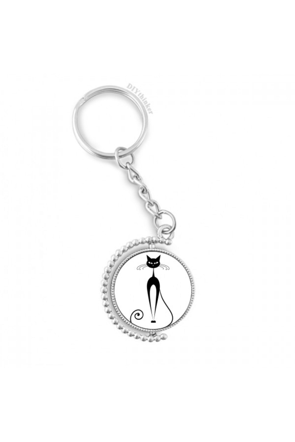 elegant black cat lover animal art outline rotatable keyholder disc accessories chain clip