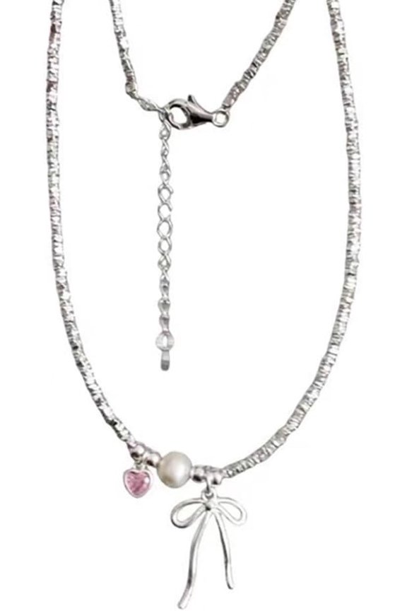 elegant sophisticated Quality Charm Bowknot Tie Pendant Necklace for Women Adorned with Cubic Zirconia and Adaptable Chain for Versatility[p584]