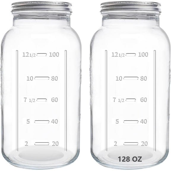 eleganttime 128 oz Mason Jars Extra Wide Mouth 2 Pack, 1 Gallon Glass Large Jars with Airtight Lid, Safe for Food Storage,Curing, Fermentation and Preservation(Not standard wide mouth)