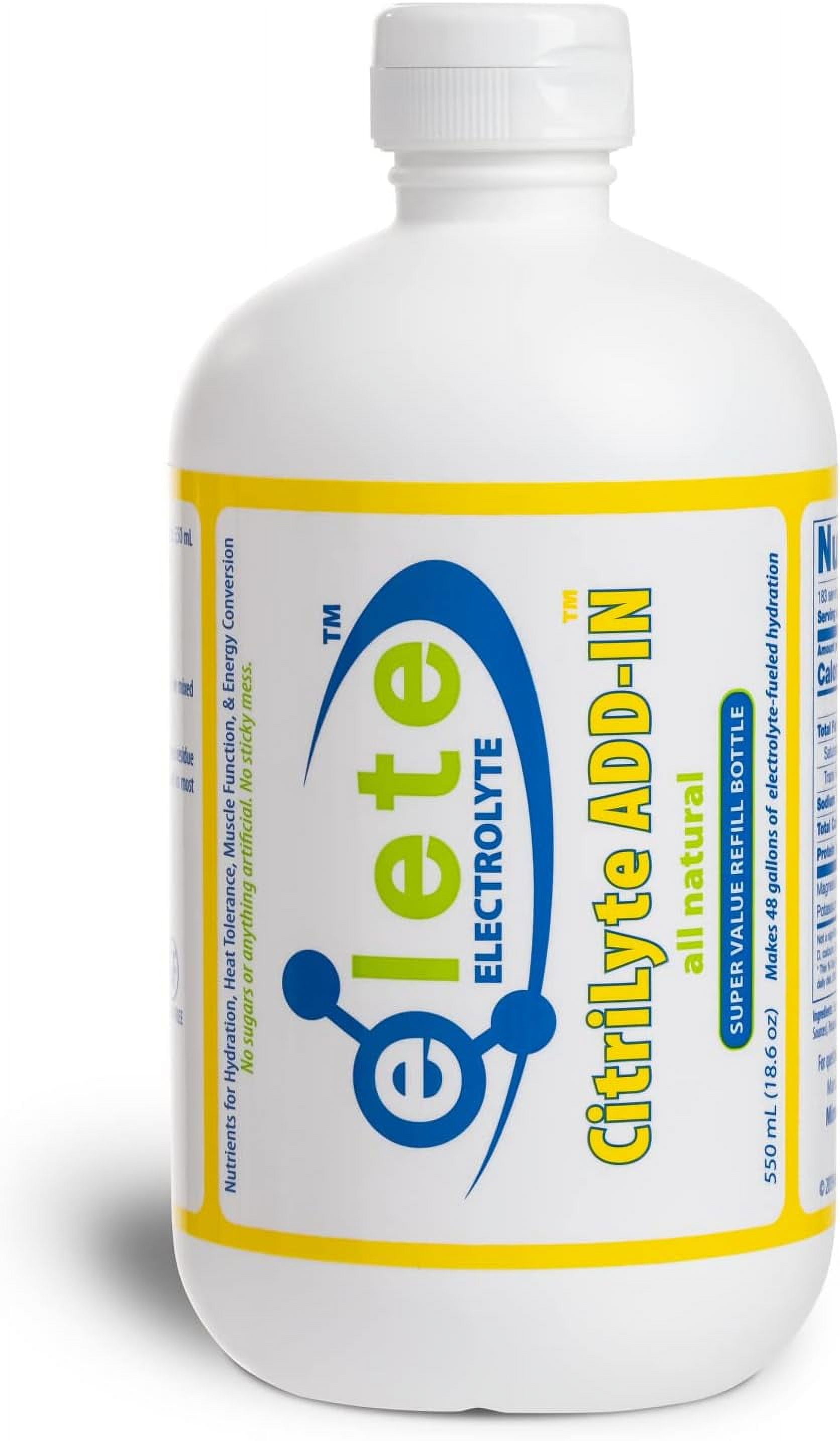 elete CitriLyte Electrolyte Add-in Hydration Drops | Sodium Magnesium Potassium Trace Minerals | Slight Lemon Flavor | Cramp Relief | Transform Any Drink into a Sports Drink, 18.6oz Refill Size