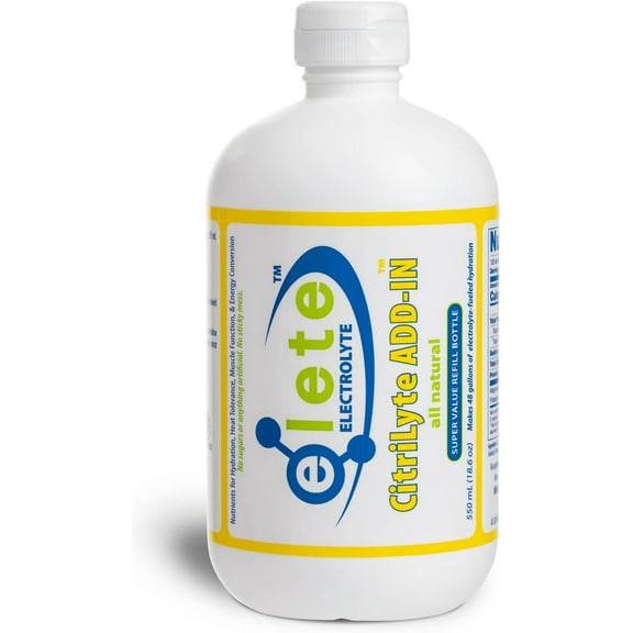 elete CitriLyte Electrolyte Add-in Hydration Drops | Sodium Magnesium Potassium Trace Minerals | Slight Lemon Flavor | Cramp Relief | Transform Any Drink into a Sports Drink, 18.6oz Refill Size