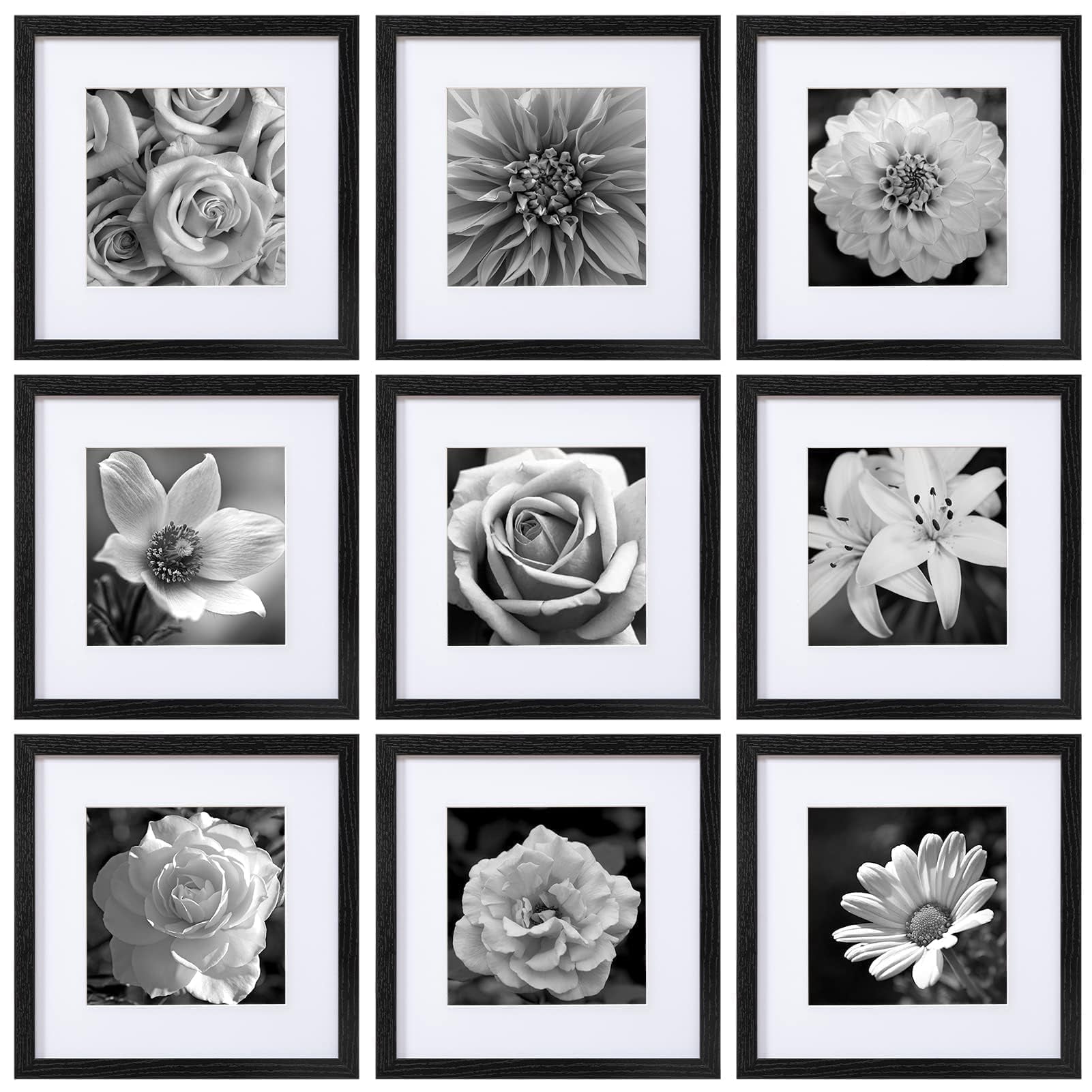 Eletecpro 12x12 Set Of 9 Classic Photo Frames With Plexi Front MDF 