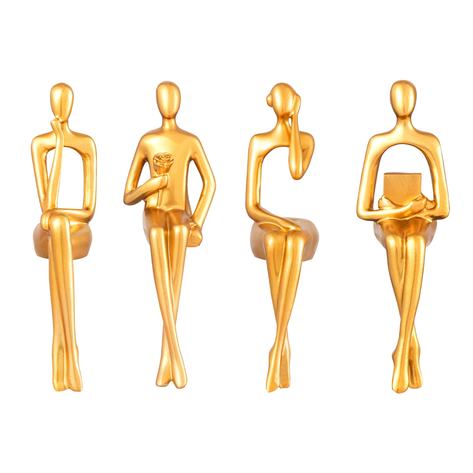 eletecpro Bookshelf Decor Set of 4, Gold Figurines Home Decor for