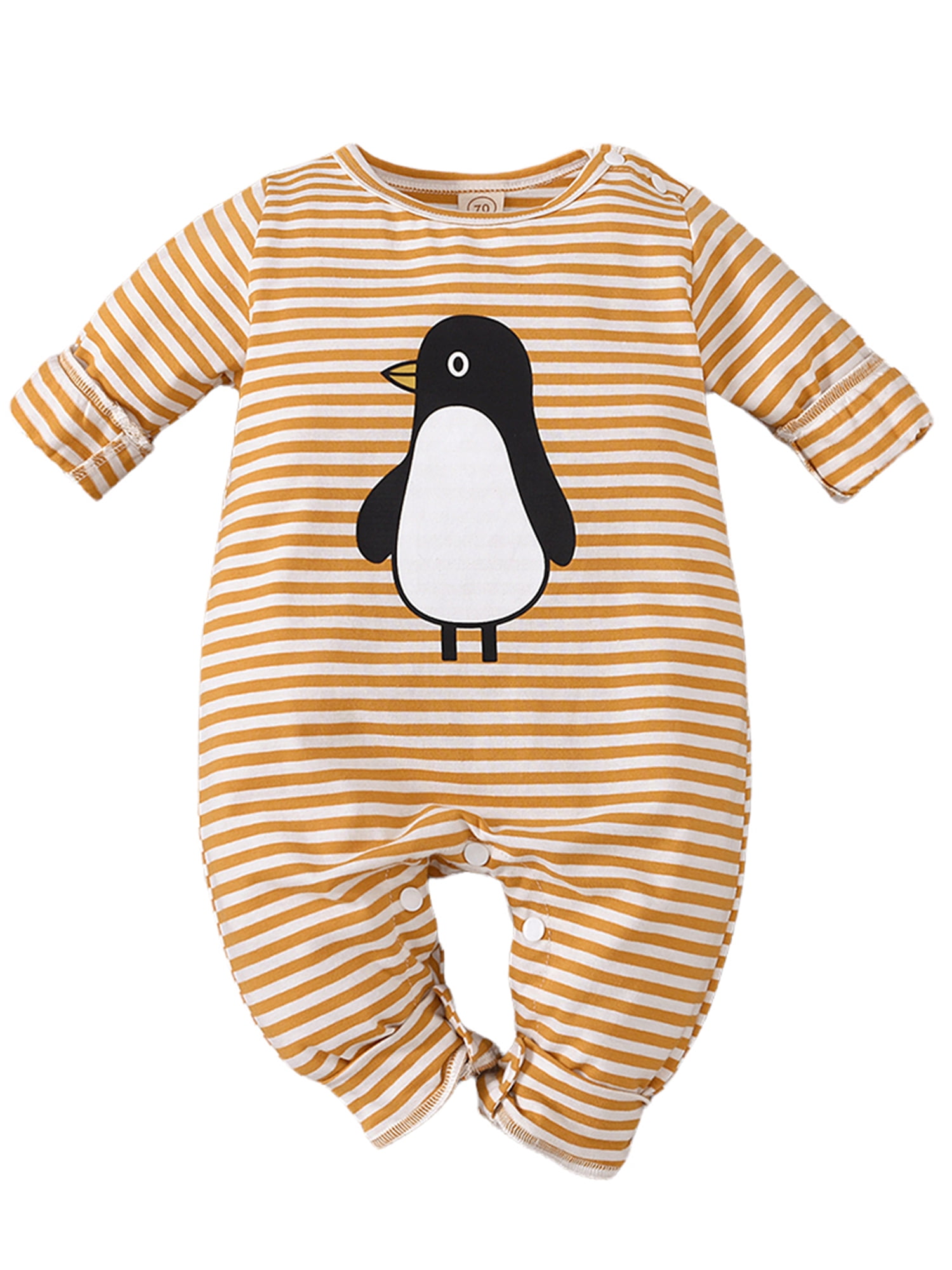 elfinBE Unisex Newborn Baby Toddler Long Sleeve Stripe Cute Penguin  Pullover One-piece Romper, 0-12M