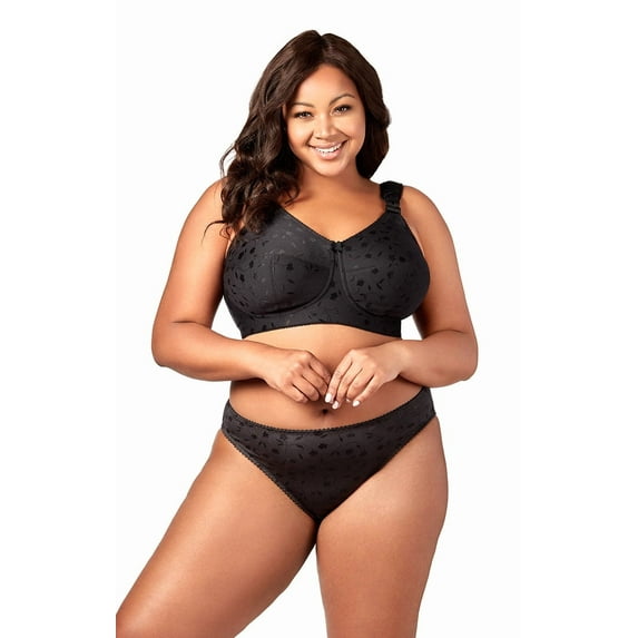 Elila Women's Plus Size Super Curves Jacquard Softcup Bra, Full Coverage Wire-Free Firm Support, Style 1305 Black