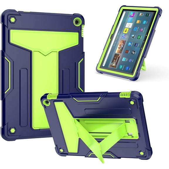 elitegadget Case for Amazon Fire HD 10 (13th Generation, 2023 Released) - Heavy Duty Hybrid Kickstand Case Cover   1 Screen Protector and 1 Random Stylus (Navy Blue/Green)