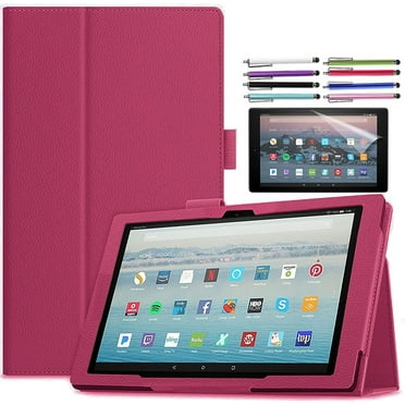 elitegadget Case for Amazon Fire HD 10 (13th Generation, 2023 Released) - Lightweight Folio Stand PU Leather Cover Case   1 Screen Protector and 1 Stylus (Pink)