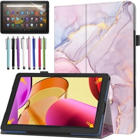 elitegadget Case for Amazon Fire HD 10 (13th Generation, 2023 Released) - Lightweight Folio Stand PU Leather Cover Case + 1 Screen Protector and 1 Stylus (Pink Marble)