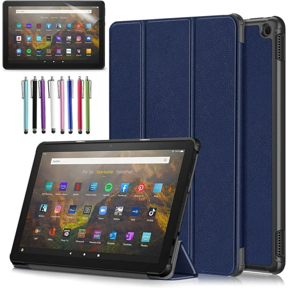 elitegadget Case for Amazon Fire HD Tablet 10.1" Inch Display (13th Generation, 2023 Released) - Lightweight Tri-fold Stand Cover Case + 1 Screen Protector and 1 Stylus (Black)