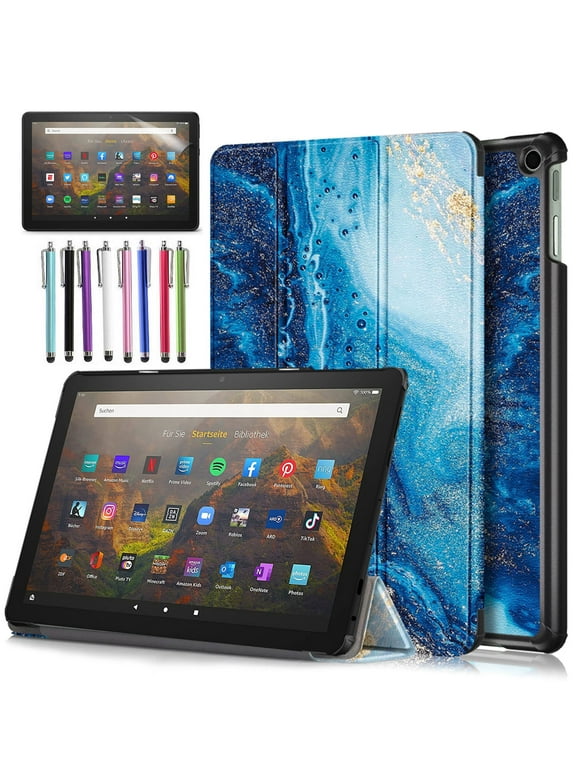 elitegadget Case for Amazon Fire HD Tablet 10.1" Inch Display (13th Generation, 2023 Released) - Lightweight Tri-fold Stand Cover Case + 1 Screen Protector and 1 Stylus (Sandy Ocean Blue)