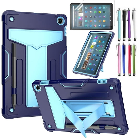 elitegadget Case for Amazon Fire Max 11 Tablet (13th Generation, 2023 Released) - Hybrid Heavy Duty Protective Cover Case with Kickstand + 1 Screen Protector and 1 Random Stylus (Navy Blue/Blue)
