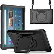 elitegadget Case for Amazon Fire Max 11 inch Tablet (13th Generation, 2023 Release) Hybrid Shockproof 360 Rotating Ring Stand Case with Shoulder Straps + 1 Film Screen Protector (Black/Black)