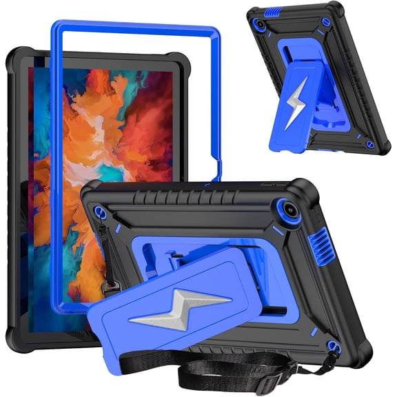 elitegadget Case for Lenovo Tab 10.1 inch 2025 Released (TB311FU) - Dual Layer Protective Hybrid Cover Case with Kickstand Lightning Design (Black/Blue)