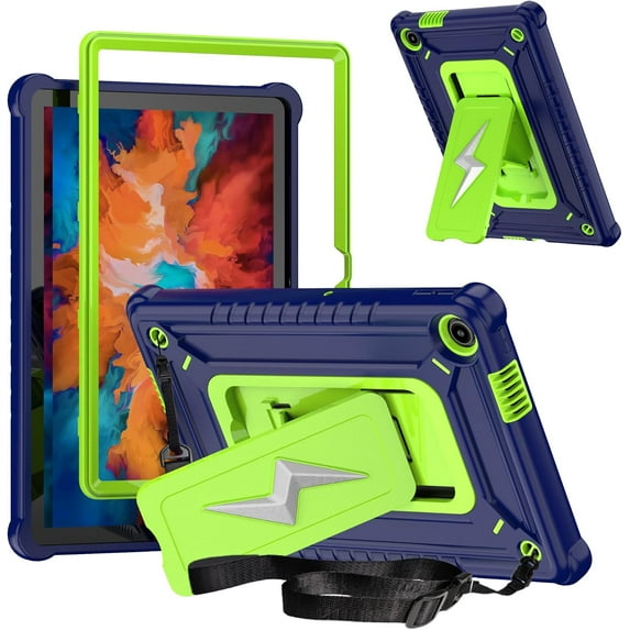 elitegadget Case for Lenovo Tab 10.1 inch 2025 Released (TB311FU) - Dual Layer Protective Hybrid Cover Case with Kickstand Lightning Design (Navy Blue/Green)