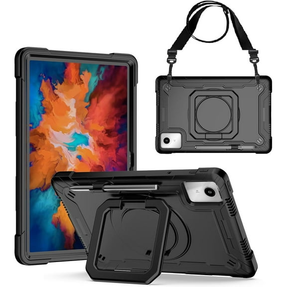 elitegadget Case for Lenovo Tab M11 11 inch Tablet (TB-330FU / TB-331FC) 2024 Released - Heavy Duty Impact Resistant Case Cover with Rotating Ring Stand (Black/Black)