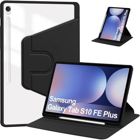 elitegadget Case for Samsung Galaxy Tab S10 FE+/S10 FE Plus 13.1 Inch 2025 Released - 360 Degree Rotation Protective Stand Clear Back Cover Case (Black)