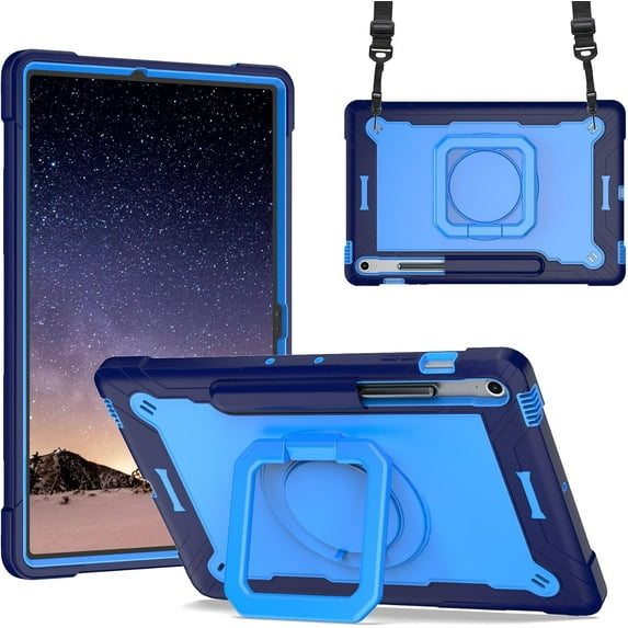 elitegadget Case for Samsung Galaxy Tab S10 FE+/S10 FE Plus 13.1 Inch 2025 Released - Dual Layer Protective Heavy Duty Impact Resistant Case Cover with Rotating Ring Stand (Navy Blue/Blue)