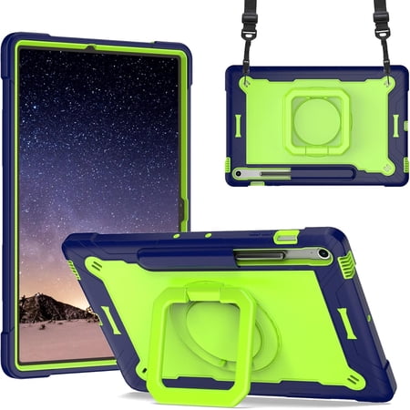 elitegadget Case for Samsung Galaxy Tab S10 FE+/S10 FE Plus 13.1 Inch 2025 Released - Dual Layer Protective Heavy Duty Impact Resistant Case Cover with Rotating Ring Stand (Navy Blue/Green)
