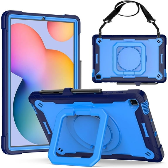 elitegadget Case for Samsung Galaxy Tab S6 Lite 10.4" 2024/2020/2022 - Heavy Duty Impact Resistant Case Cover with Rotating Ring Stand (Navy Blue/Blue)