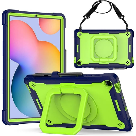 elitegadget Case for Samsung Galaxy Tab S6 Lite 10.4" 2024/2020/2022 - Heavy Duty Impact Resistant Case Cover with Rotating Ring Stand (Navy Blue/Green)