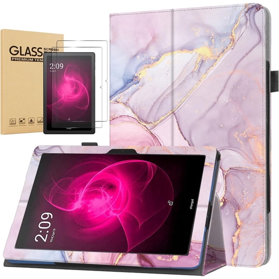 elitegadget Case for T-Mobile Revvl Tab 5G 10.36" Tablet 2023 Release - Slim Lightweight Folio Stand Cover PU Leather Case Cover + 2 Pieces Glass Screen Protector (Pink Marble)
