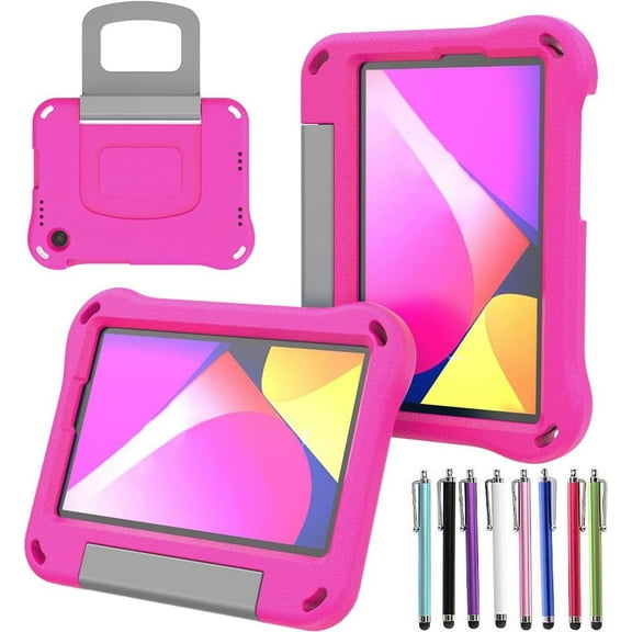 elitegadget Case for TCL Tab 8V/Tab 8 LE/Tab 8 Plus/Tab 8 WiFi/Tab 8 SE (9137W, 9132X, 9138S, 6048E, 91232X1) - Shockproof Lightweight Protective EVA Kids Kickstand Cover Case + 1 Stylus (Pink)