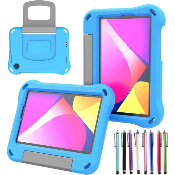 elitegadget Case for TCL Tab 8V/Tab 8 LE/Tab 8 Plus/Tab 8 WiFi/Tab 8 SE (9137W, 9132X, 9138S, 6048E, 91232X1) - Shockproof Lightweight Protective EVA Kids Kickstand Cover Case + 1 Stylus (Blue)