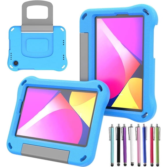 elitegadget Case for TCL Tab 8V/Tab 8 LE/Tab 8 Plus/Tab 8 WiFi/Tab 8 SE (9137W, 9132X, 9138S, 6048E, 91232X1) - Shockproof Lightweight Protective EVA Kids Kickstand Cover Case + 1 Stylus (Blue)