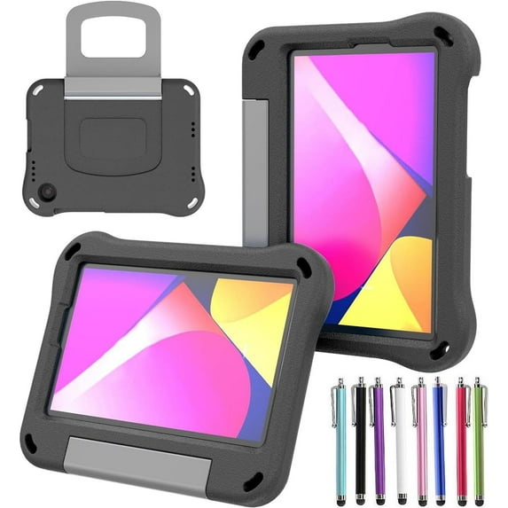 elitegadget Case for TCL Tab 8V/Tab 8 LE/Tab 8 Plus/Tab 8 WiFi/Tab 8 SE (9137W, 9132X, 9138S, 6048E, 91232X1) - Shockproof Lightweight Protective EVA Kids Kickstand Cover Case + 1 Stylus (Black)