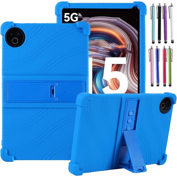 elitegadget Case for Android 15 5-Core 10 inch Tablet - Lightweight Protective Silicone Stand Cover + 1 Random Color Stylus (Blue)