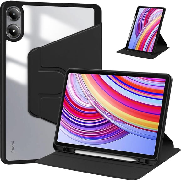 elitegadget Case for Xiaomi Redmi Pad Pro 2024 12.1" Tablet - 360 Degree Rotation Protective Stand Clear Back Cover Case (Black)