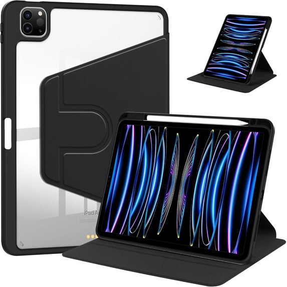 elitegadget Case for iPad Air 11 Inch M2 6th Generation (2024) - 360 Degree Rotation Protective Stand Clear Back Cover Case (Black)