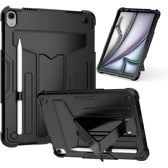 elitegadget Case for iPad Air 11 Inch (M2, 6th Generation 2024) - Dual Layer Protective Hybrid Cover Case with Kickstand (Black/Black)