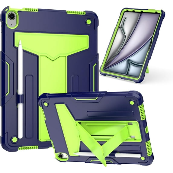 elitegadget Case for iPad Air 11 Inch (M2, 6th Generation 2024) - Dual Layer Protective Hybrid Cover Case with Kickstand (Navy Blue/Green)
