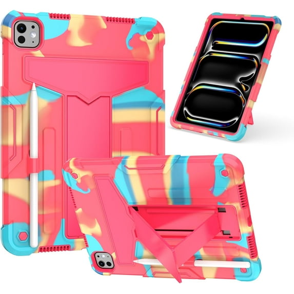 elitegadget Case for iPad Pro 11 Inch (M4, 5th Generation 2024) - Dual Layer Protective Hybrid Cover Case with Kickstand (Candy/Pink)