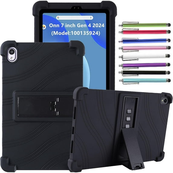 elitegadget Case for onn. 7" Tablet (2024 Model) - Soft Slim Lightweight Protective Silicone Stand Cover Case + 1 Random Color Stylus (Black)