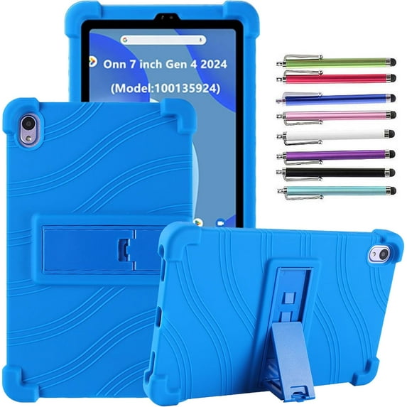 elitegadget Case for onn. 7" Tablet (2024 Model) - Soft Slim Lightweight Protective Silicone Stand Cover Case + 1 Random Color Stylus (Blue)