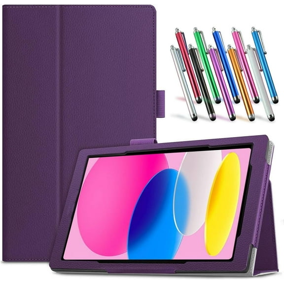 elitegadget Case for iPad 11th Generation 11 Inch 2025 / iPad 10th Gen 10.9 Inch 2022 - Slim Lightweight Folio PU Leather Folding Stand Cover Case   1 Random Color Stylus (Purple)
