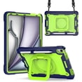 thumbnail image 1 of elitegadget Case for iPad Air 11 Inch (M2, 6th Generation 2024) - Dual Layer Protective Heavy Duty Impact Resistant Case Cover with Rotating Ring Stand (Navy Blue/Green), 1 of 6