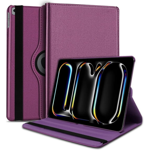 elitegadget Case for iPad Pro 13 Inch (M4, 7th Generation 2024) - Protective PU Leather Multi-Angle Viewing Rotating Stand Auto Sleep/Wake Folio Cover Case (Purple)