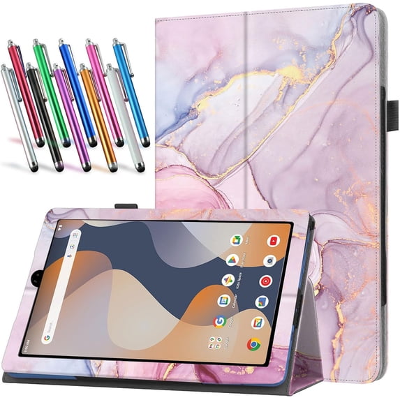 elitegadget Case for onn 8" Core Tablet (2026 Model) - Slim Lightweight Folio PU Leather Folding Stand Cover Case and 1 Random Color Stylus (Marble Pink)