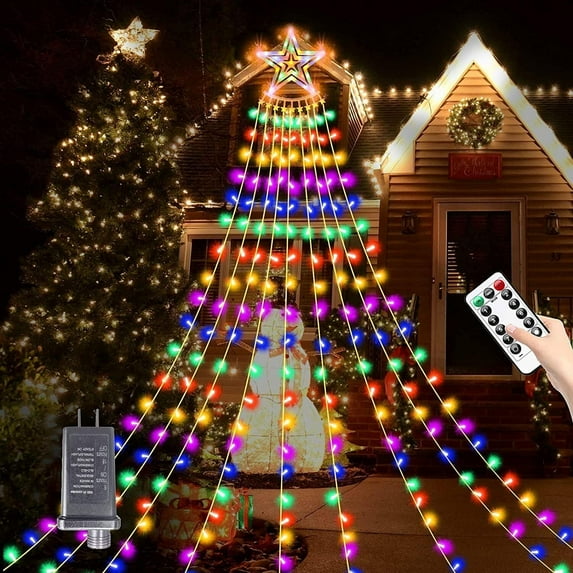 elitegadget Christmas Star String Lights - 355 LEDs Star Waterfall Light Christmas Enchanting Fairy String Lights + Remote Control For Outdoor Indoor Garden Yard Party Decoration (Multi-Color)