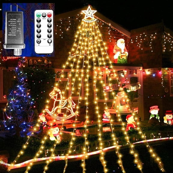 elitegadget Christmas Star String Lights - 355 LEDs Star Waterfall Light Christmas Enchanting Fairy String Lights + Remote Control For Outdoor Indoor Garden Yard Party Decoration (Warm White)