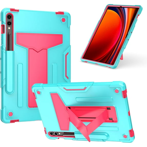 elitegadget Dual Layer Case for Samsung Galaxy Tab S9 FE+ Plus 12.4" (SM-X610/X616) / Galaxy Tab S9+ Plus 12.4" (SM-X810/X816/X818) - Hybrid Dual Layer Case Cover with Kickstand (Teal/Pink)
