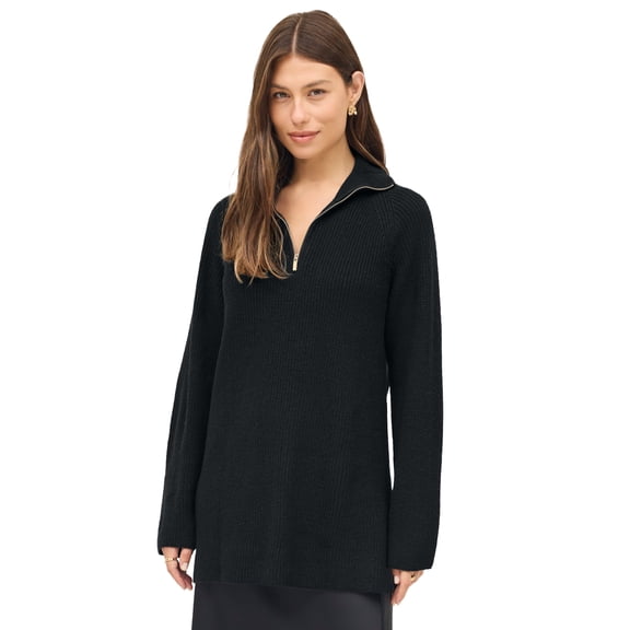 ellos Plus Size 1/4 Zip Sweater Tunic With Side Slits